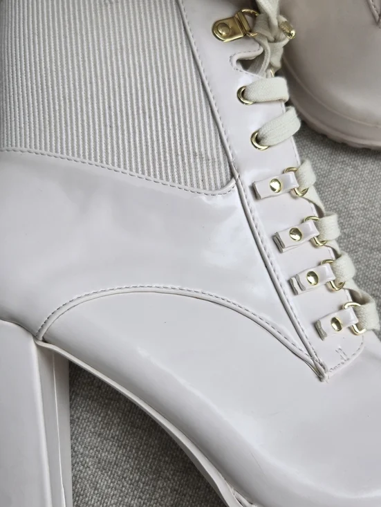 Shoe Dazzle Women's Ayah Lace-Up High Heel Ankle Boots - Cream - Picture 3 of 12